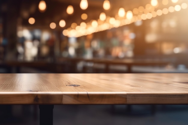 Mesa de madera vacía con fondo interior borroso Madera natural creada con IA generativa