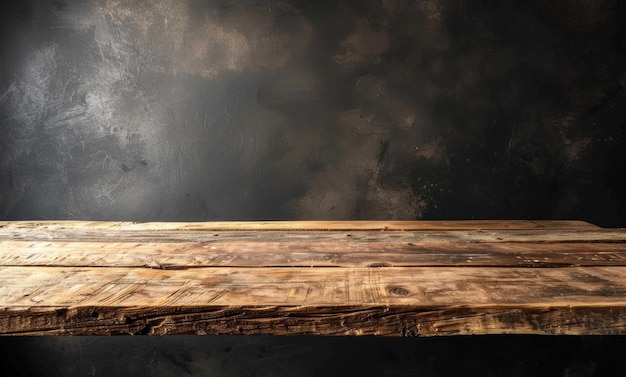 Foto una mesa de madera vacía con un fondo negro