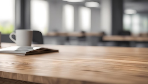 Foto mesa de madera vacía con fondo de oficina moderno borroso