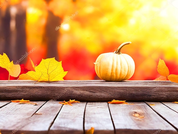 Mesa de madera vacía con fondo de otoño