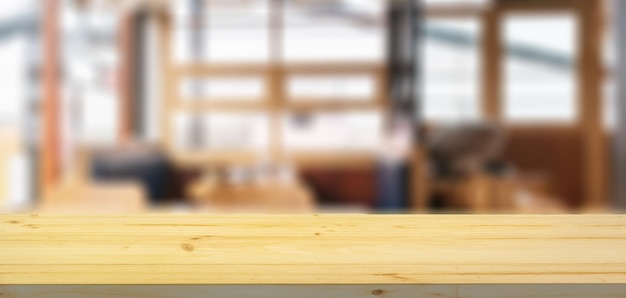 Mesa de madera vacía con fondo de restaurante japonés borroso