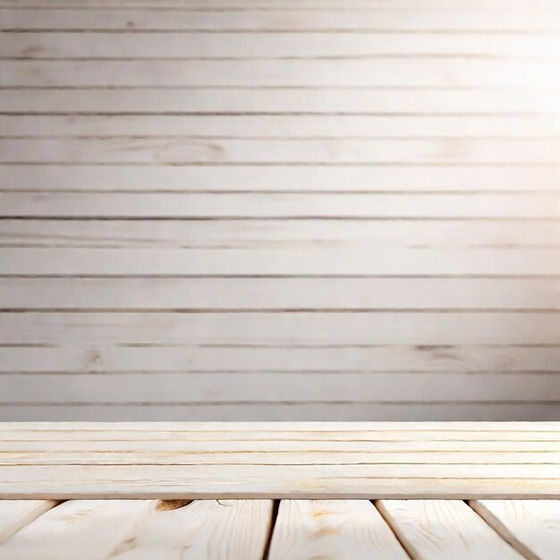 Foto mesa de madera vacía con un fondo soleado borroso generado por ia