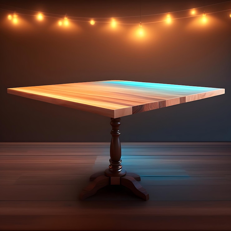 Foto mesa de madera vacía con luces bokeh