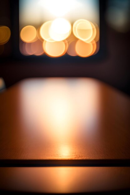 Foto mesa de madera vacía con luces bokeh