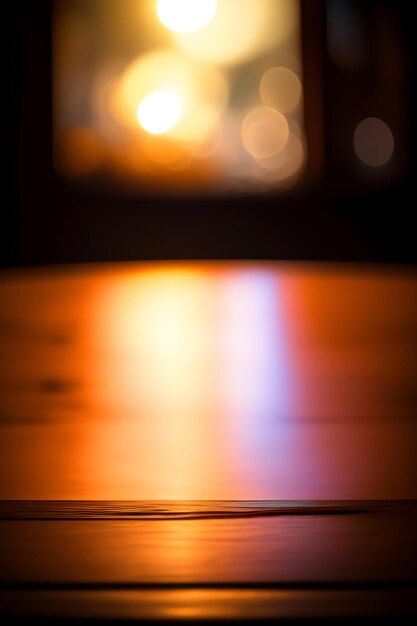 Foto mesa de madera vacía con luces bokeh