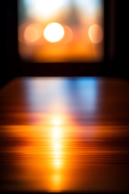 Foto mesa de madera vacía con luces bokeh