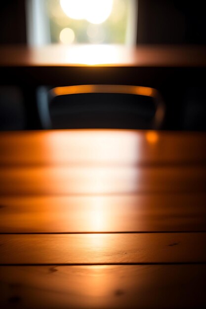 Foto mesa de madera vacía con luces bokeh