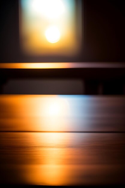 Foto mesa de madera vacía con luces bokeh