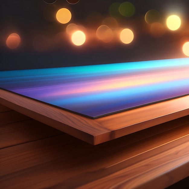 Mesa de madera vacía con luces bokeh