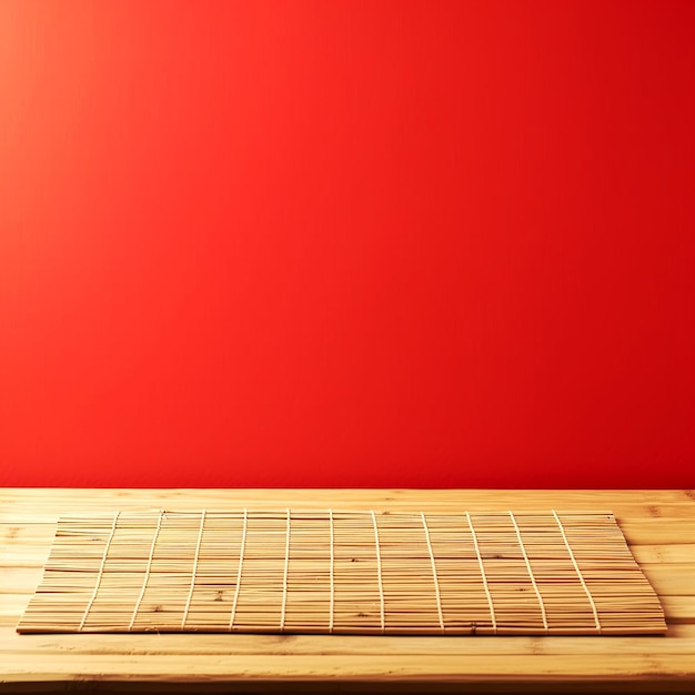 Foto mesa de madera vacía con lugar de bambú