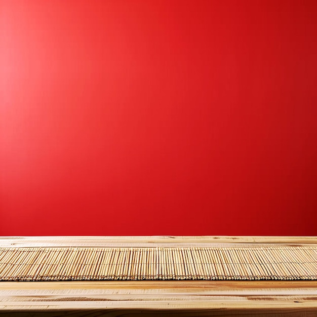 Foto mesa de madera vacía con lugar de bambú