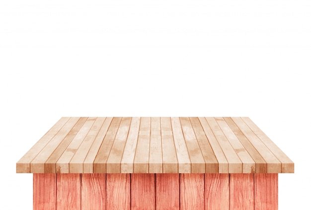 Mesa de madera vacía marrón estante aislado en blanco