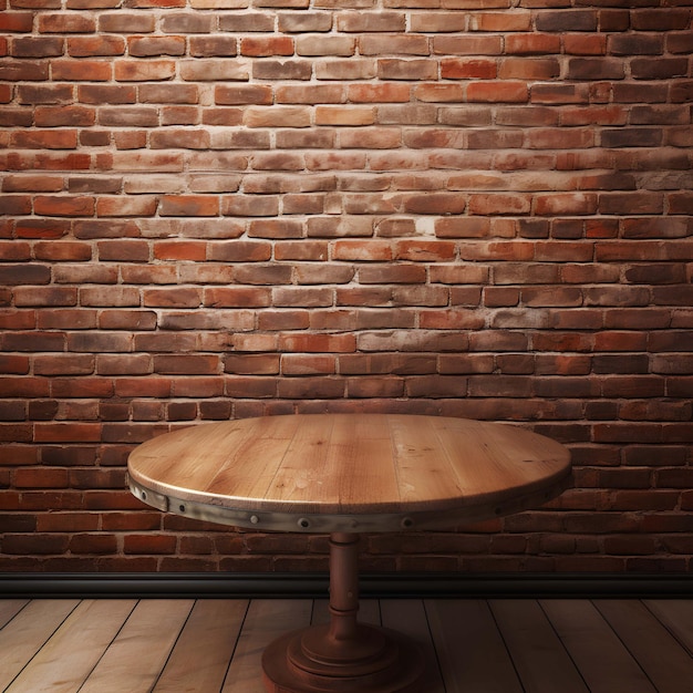 Foto mesa de madera vacía con pared de ladrillos estilo vintage