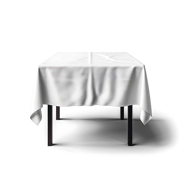 Mesa con mantel blanco sobre un fondo blanco