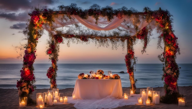 una mesa con un mantel que dice cita de boda cita en él