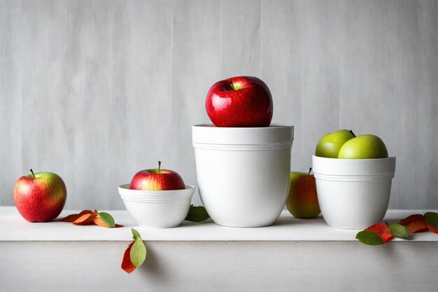 una mesa con manzanas manzanas y un cuenco de manzanas