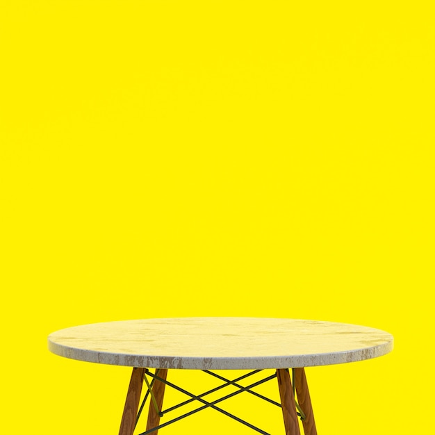 Foto mesa de mármol blanco o soporte de producto para mostrar el producto sobre fondo amarillo