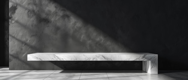Mesa de mármol minimalista en una pared negra elegante Fotografía de alta calidad captura la elegancia