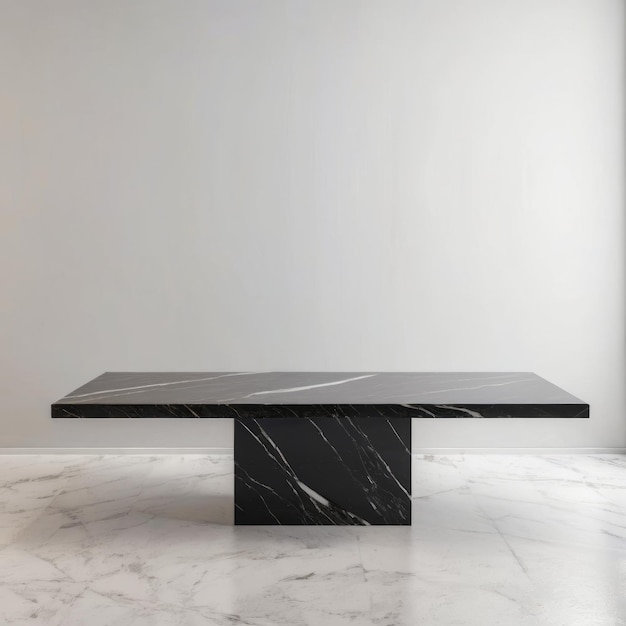 Foto mesa de mármol negro con un fondo claro para la fotografía de productos