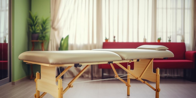 Foto mesa para masaje de spa en el salón para masaje