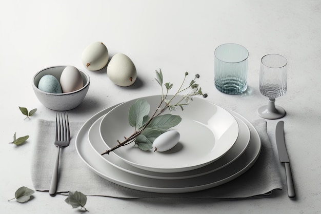 Mesa minimalista para la cena festiva de Pascua Ilustración AI Generative