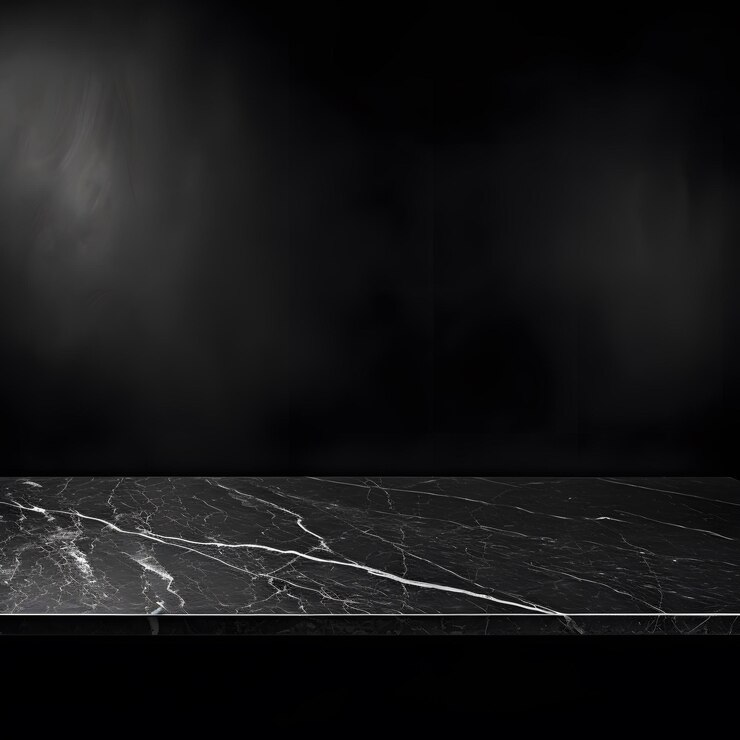 Foto mesa moderna de mármore preto com fundo escuro espaço vazio para exibição de produtos ia geradora