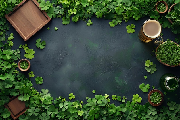 Una mesa con un montón de plantas y una olla de agua