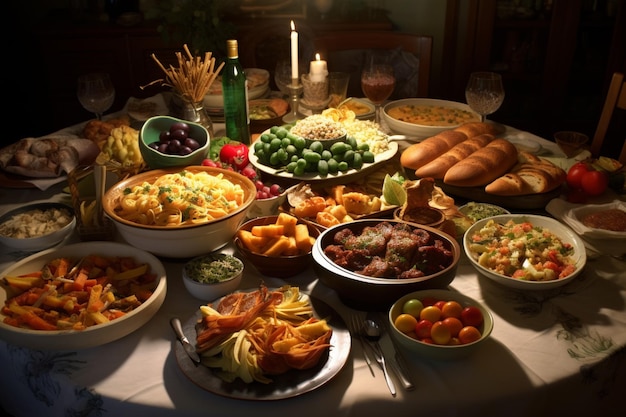 Mesa con mucha buena comida.