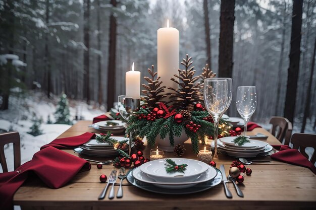 Mesa de Navidad en el bosque