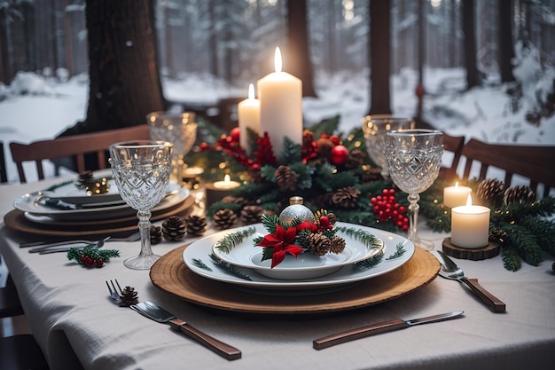 Mesa de Navidad en el bosque