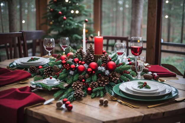 Mesa de Navidad en el bosque