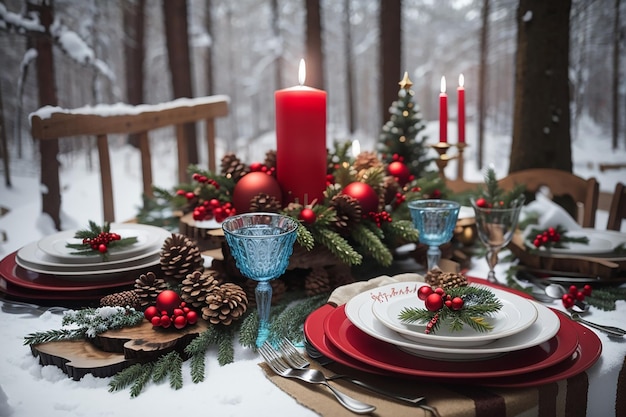 Mesa de Navidad en el bosque