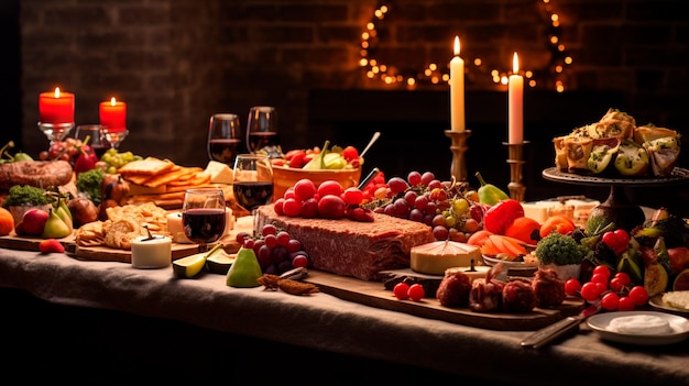 mesa de navidad con velas bocadillos