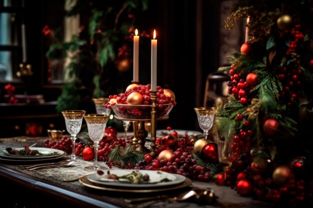 mesa de Navidad con velas