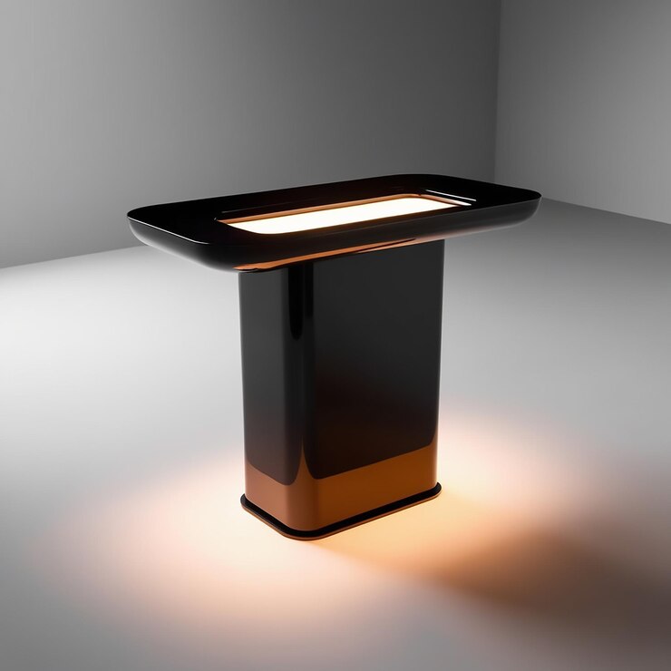 Foto una mesa negra con una luz en ella que está iluminada
