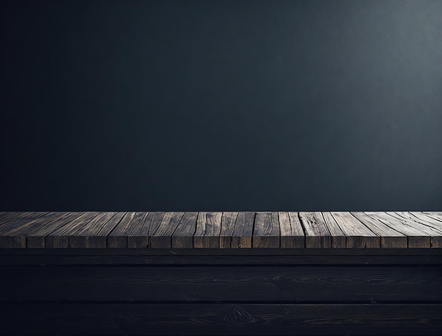 Una mesa negra con una luz sobre ella y un fondo oscuro.