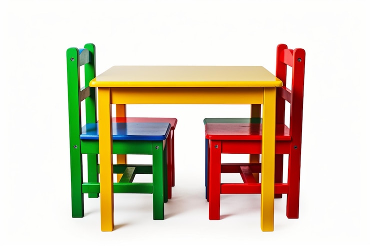 Foto mesa de niño diferente sobre fondo blanco