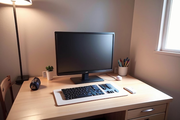 Mesa de oficina, mesa de conferencias, escritorio de computadora, área de trabajo, espacio interior íntimo para el trabajo duro.