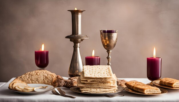 una mesa con un pan de vela y una vela