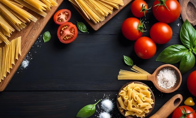 una mesa con pasta de tomates y pasta