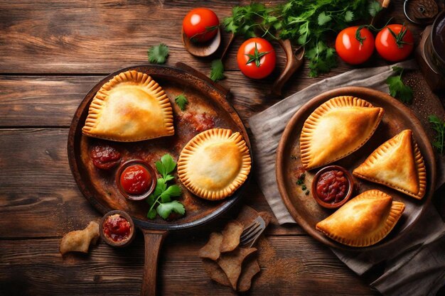 una mesa con pasteles y verduras en ella