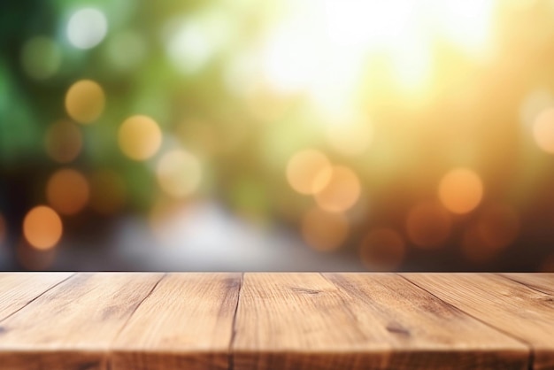 Mesa de picnic vacía generativa AI con fondo de follaje exuberante desenfocado