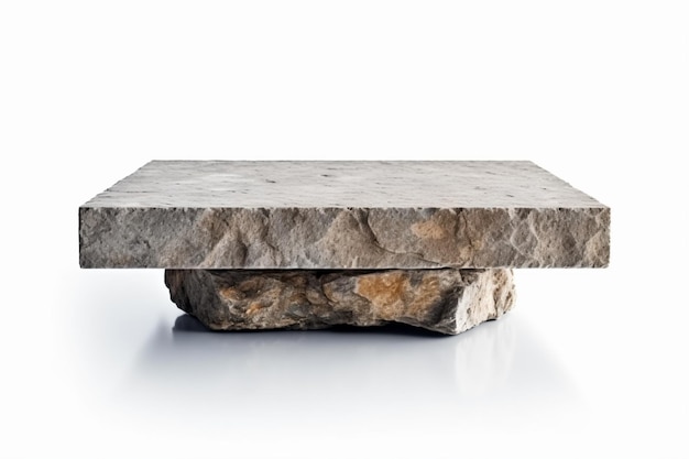 una mesa de piedra con un fondo blanco