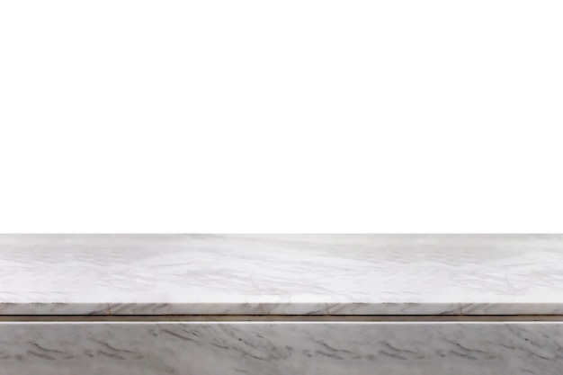 Mesa de piedra de mármol blanco aislada sobre fondo blanco para exhibición de productos