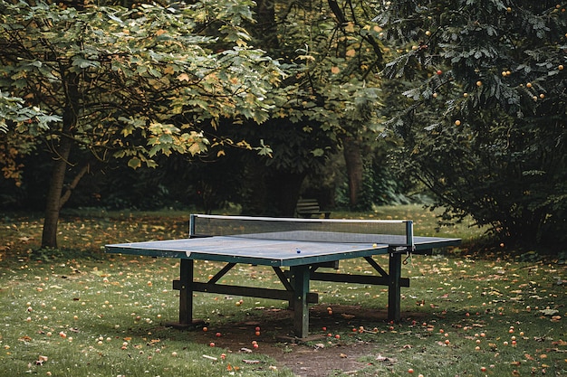 mesa de ping pong en el parque de otoño