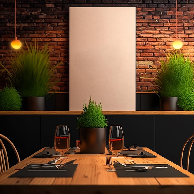 una mesa con plantas y un cartel