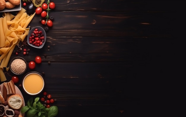 Foto una mesa con un plato de aderezo para ensaladas y un plato de tomates y una ensalada con tomates y albahaca