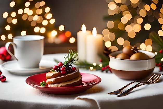 Una mesa con un plato de comida y una taza de café