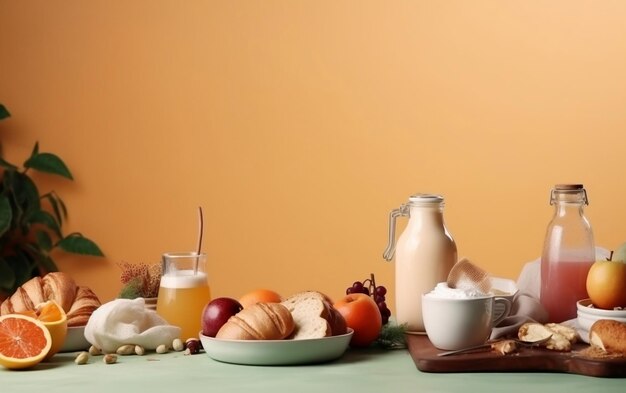 Una mesa con un plato de comida y un vaso de leche.