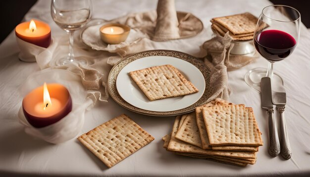 una mesa con un plato de galletas y una vela en ella